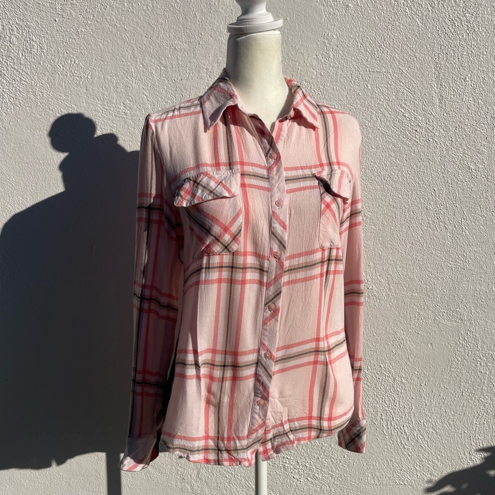 GUESS Los Angeles Button Up Shirt XXS Plaid Front Floral Back Hi-Low
